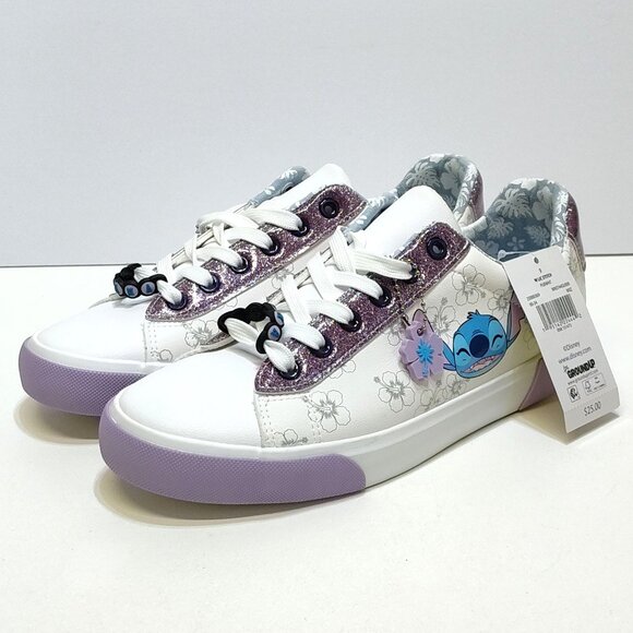 Disney Stitch Low Top Sneaker Women 9 Lace-Up Glitter Accents Charm Keychain NWT - Picture 1 of 9